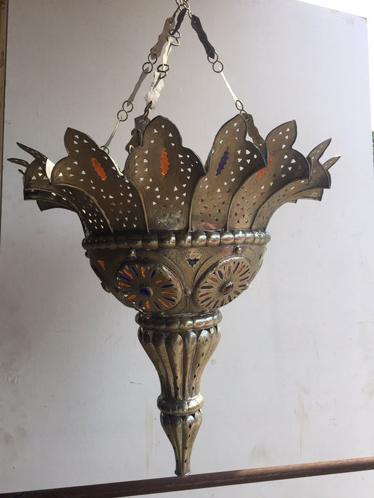 Vintage silver moroccan ceiling lamp, hanging chandelier, all handmade