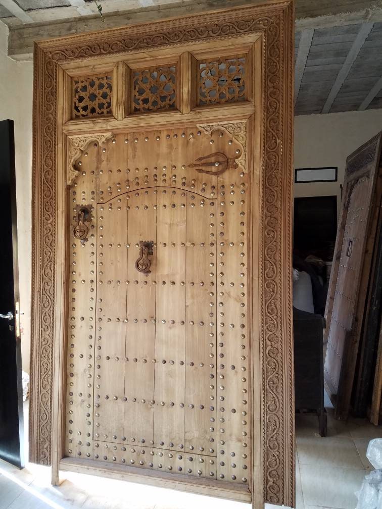 Handmade Carved Cedar Double Door: Moorish Palace Gate (108" x 65")