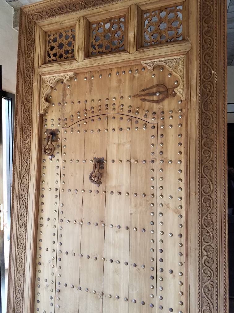 Handmade Carved Cedar Double Door: Moorish Palace Gate (108" x 65")