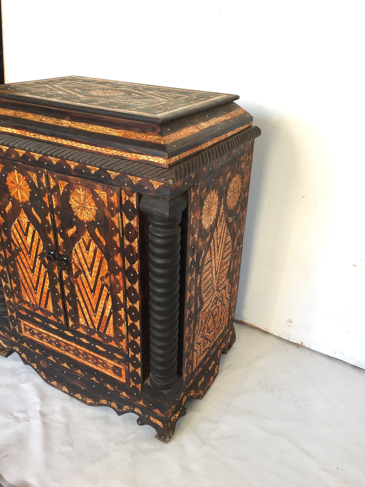 Handmade Moroccan Inlaid Camel Bone Chest, Berber Wedding Dowry Cabinet