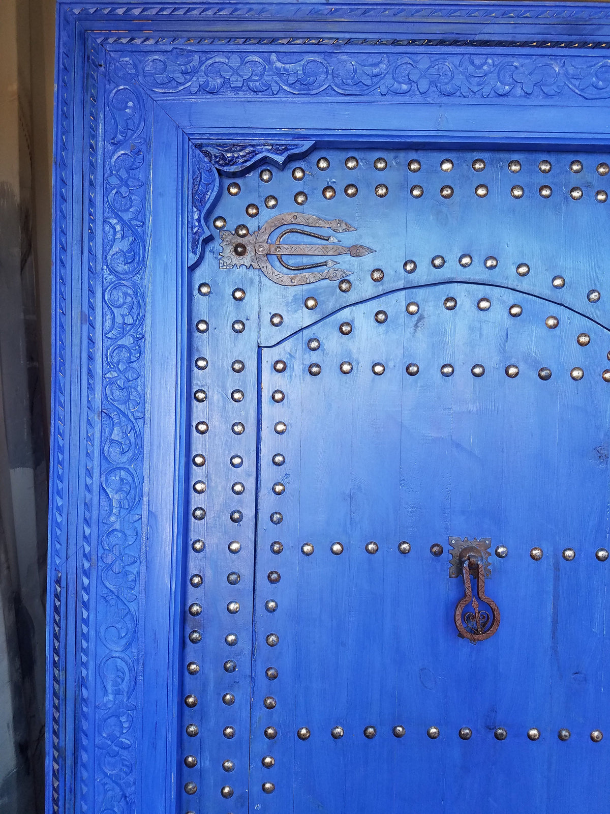 Hand Carved Moroccan Cedar Door, Blue Palace Gate (84x57)