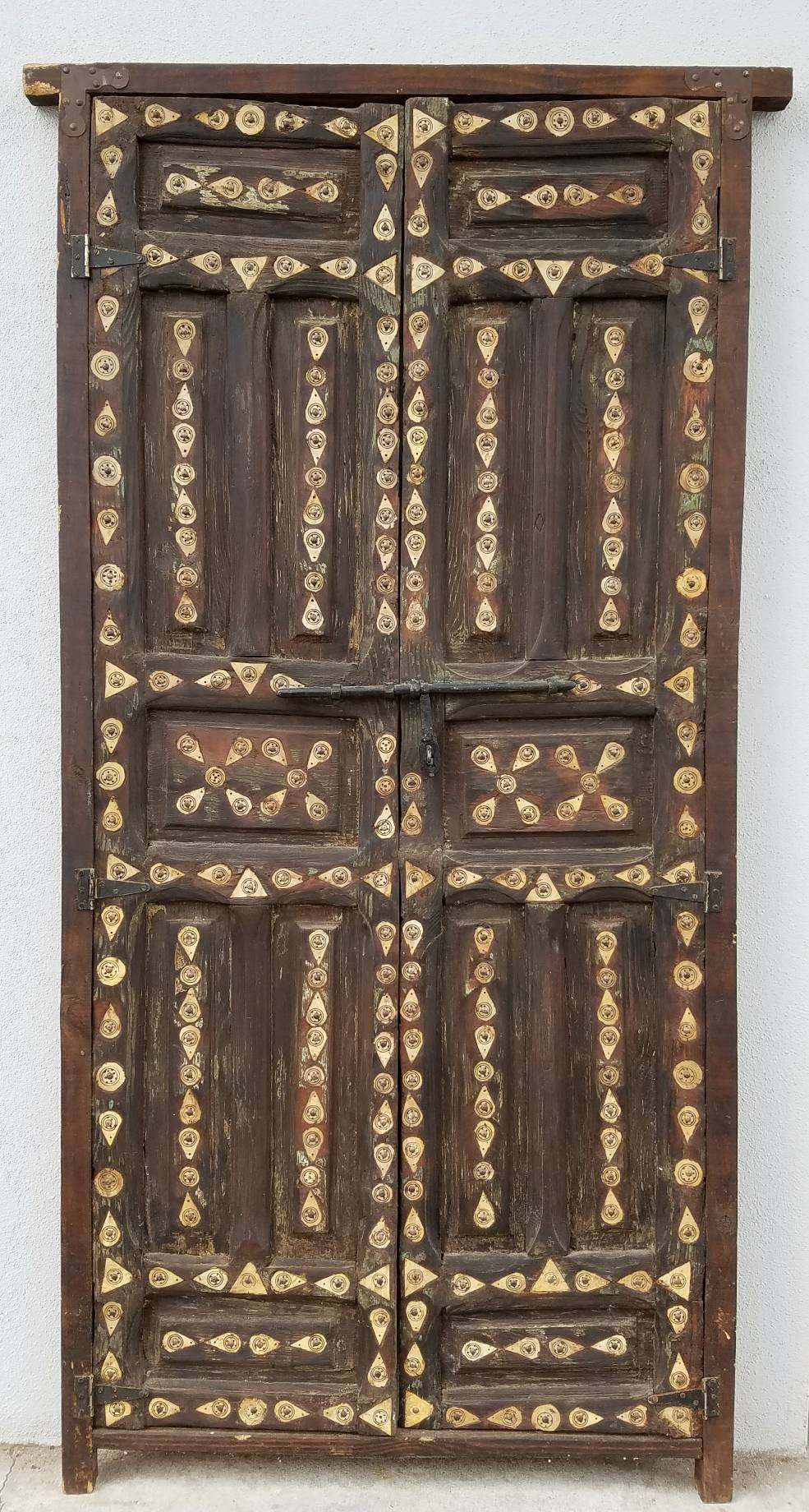 Unique inlay Cedar Door, Antique Moroccan Riad Double Panels