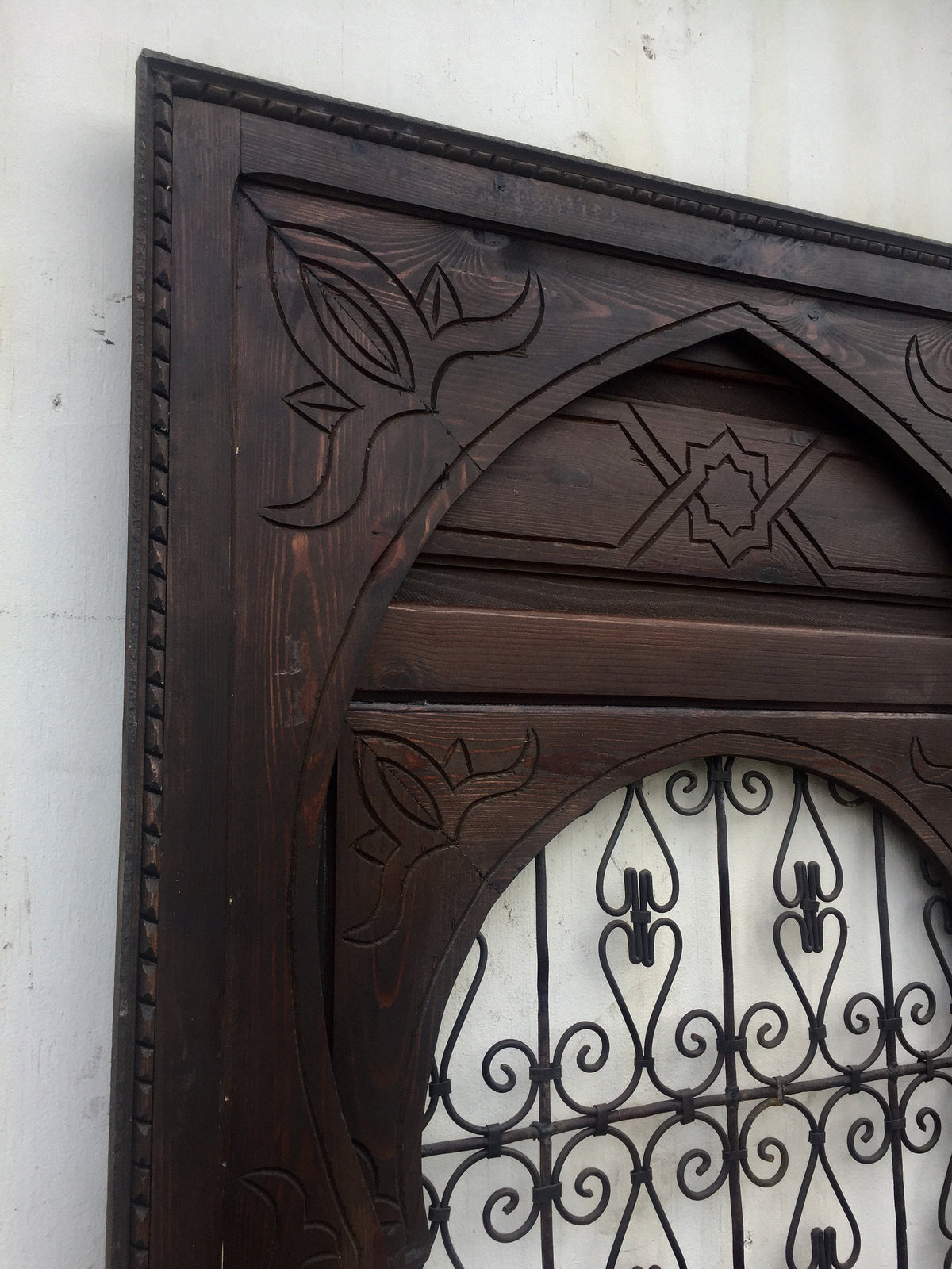 Moroccan Wrought Iron Filigree Wooden Door, Moorish Decor (84x34)