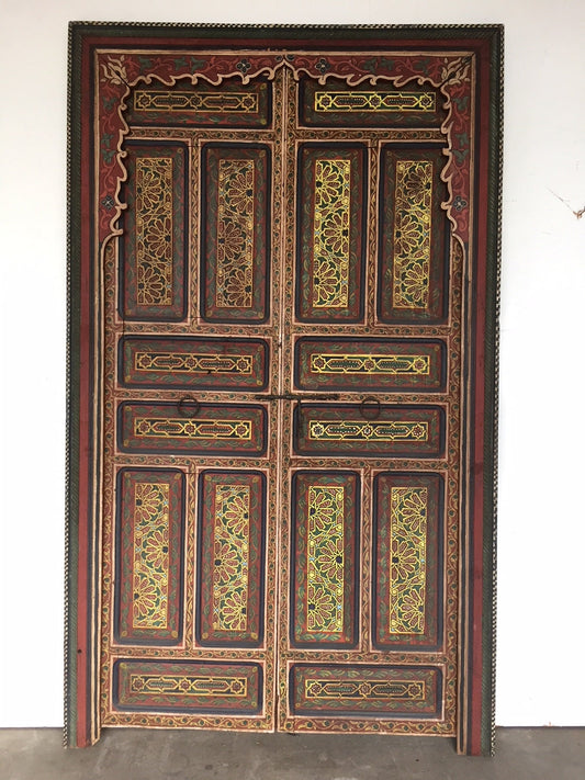 Handmade Vintage Moroccan Painted Double Door, Cedar Wood Wall Decor (84x51")