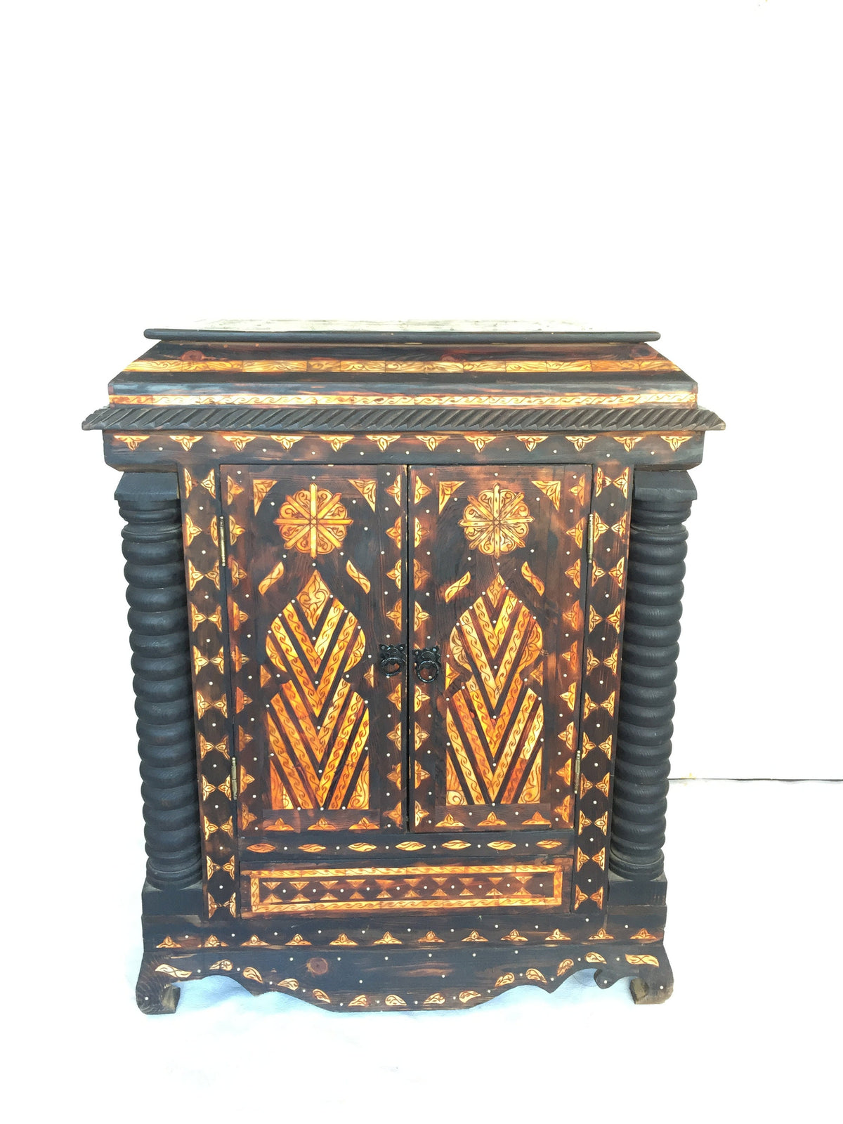 Handmade Moroccan Inlaid Camel Bone Chest, Berber Wedding Dowry Cabinet