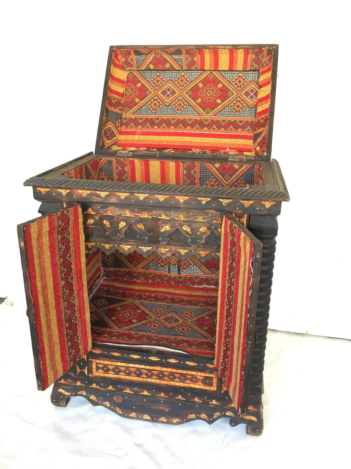 Handmade Moroccan Inlaid Camel Bone Chest, Berber Wedding Dowry Cabinet