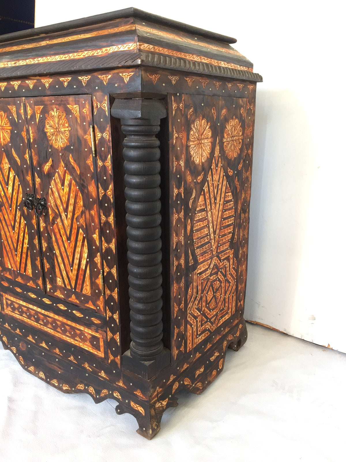 Handmade Moroccan Inlaid Camel Bone Chest, Berber Wedding Dowry Cabinet
