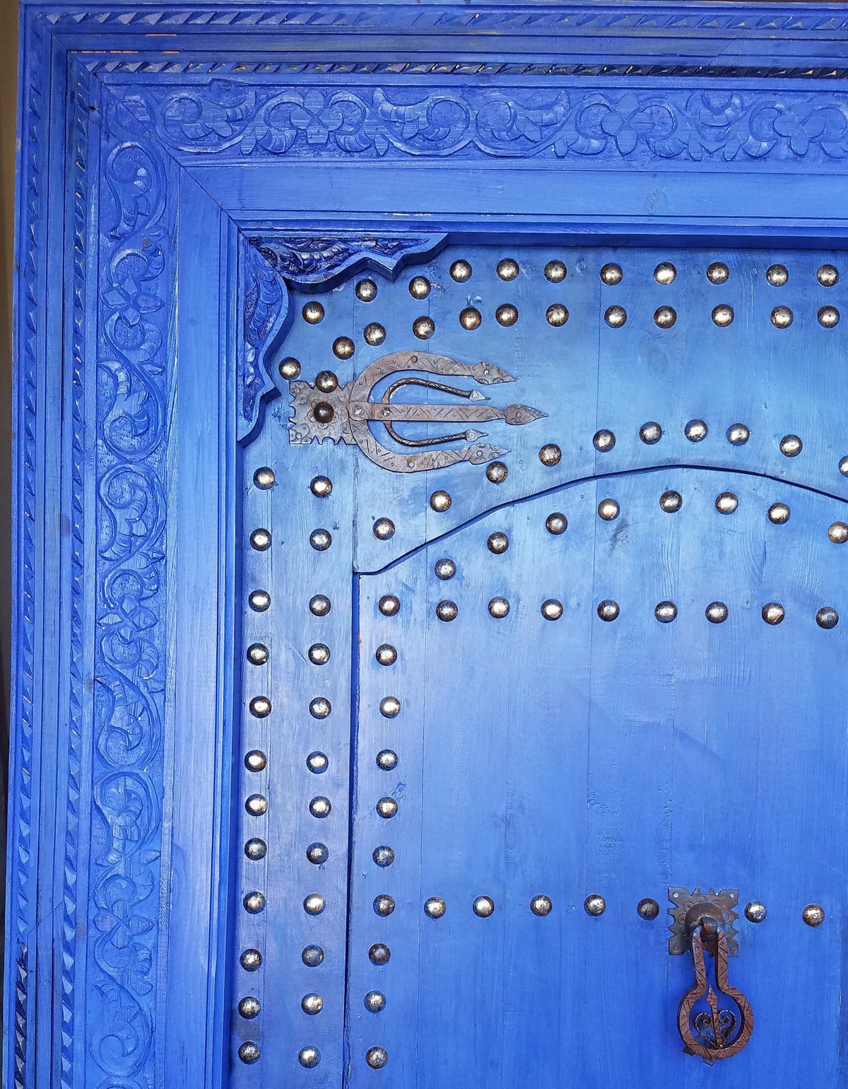 Hand Carved Moroccan Cedar Door, Blue Palace Gate (84x57)
