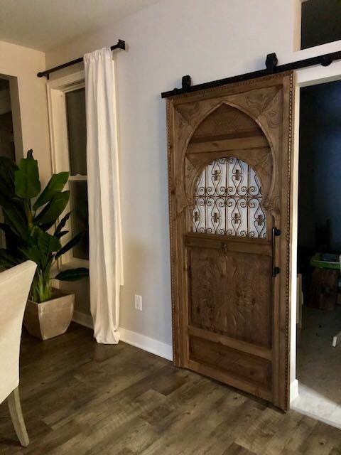 Moroccan Wrought Iron Filigree Wooden Door, Moorish Decor (84x34)