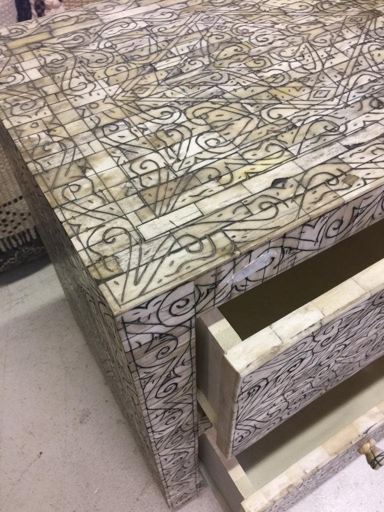 Handmade Moroccan Bone Inlay Nightstand: Sultan Style, 2-Drawer