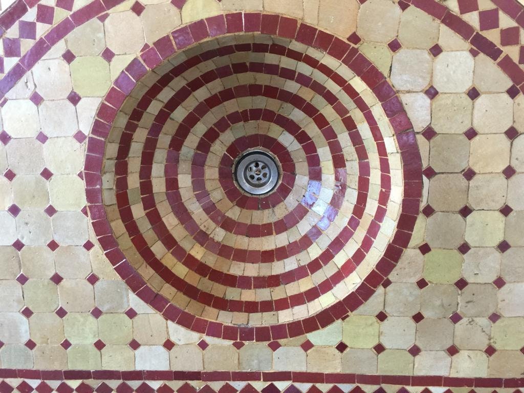 Vintage Half Moon Mosaic Tile Sink, Moroccan Harem Style