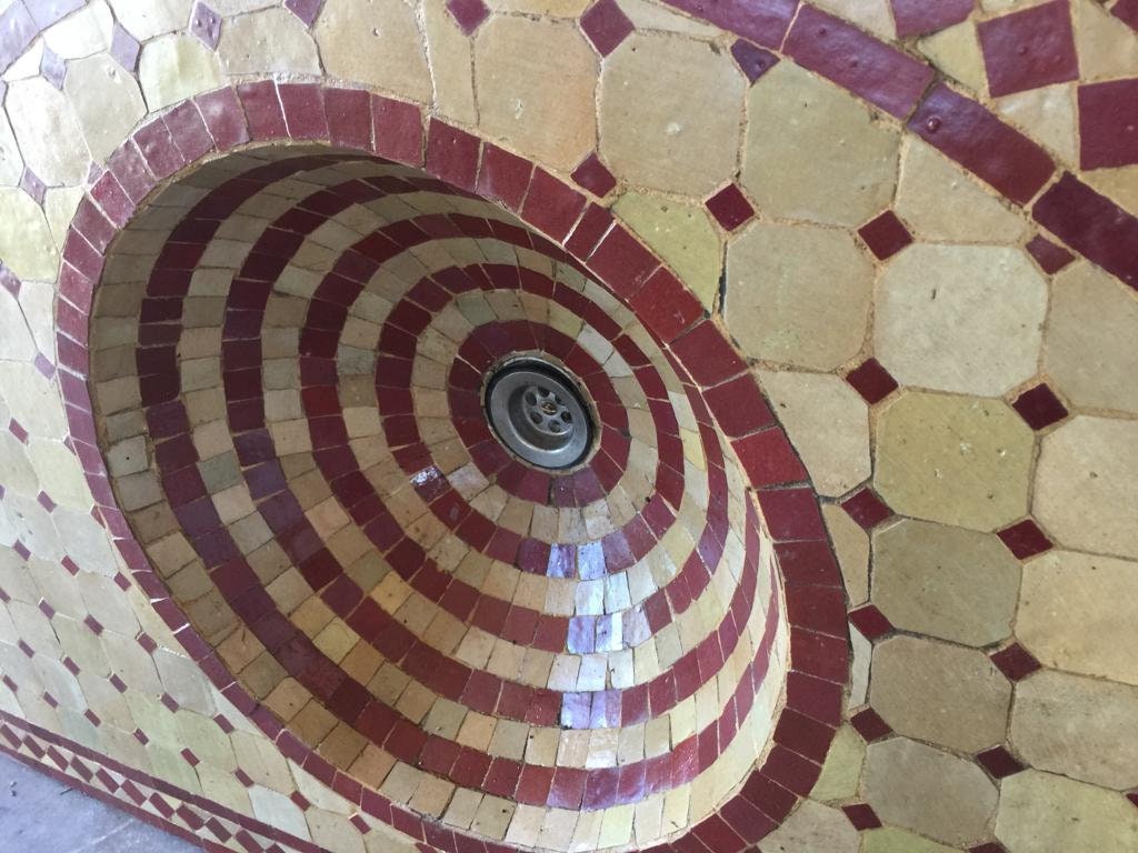 Vintage Half Moon Mosaic Tile Sink, Moroccan Harem Style