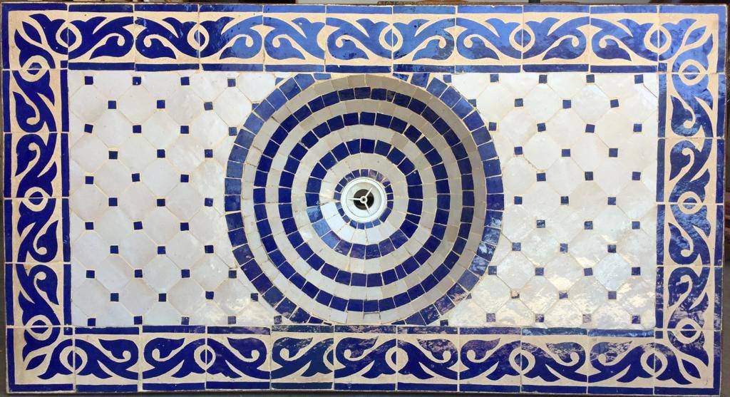 Moorish Tile Sink, Handmade Blue and White Mosaic, Concrete Vanity Top (43x27)