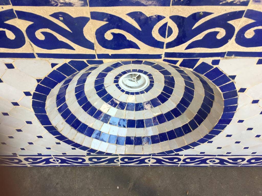 Moorish Tile Sink, Handmade Blue and White Mosaic, Concrete Vanity Top (43x27)