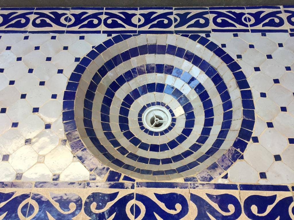 Moorish Tile Sink, Handmade Blue and White Mosaic, Concrete Vanity Top (43x27)