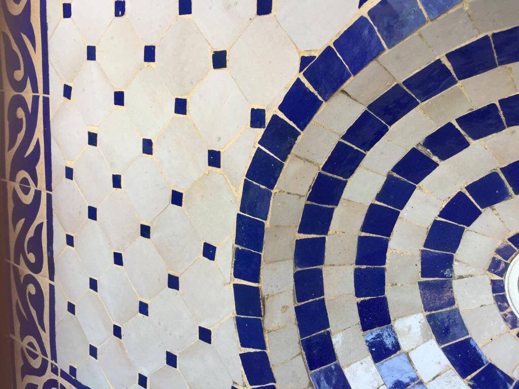 Moorish Tile Sink, Handmade Blue and White Mosaic, Concrete Vanity Top (43x27)