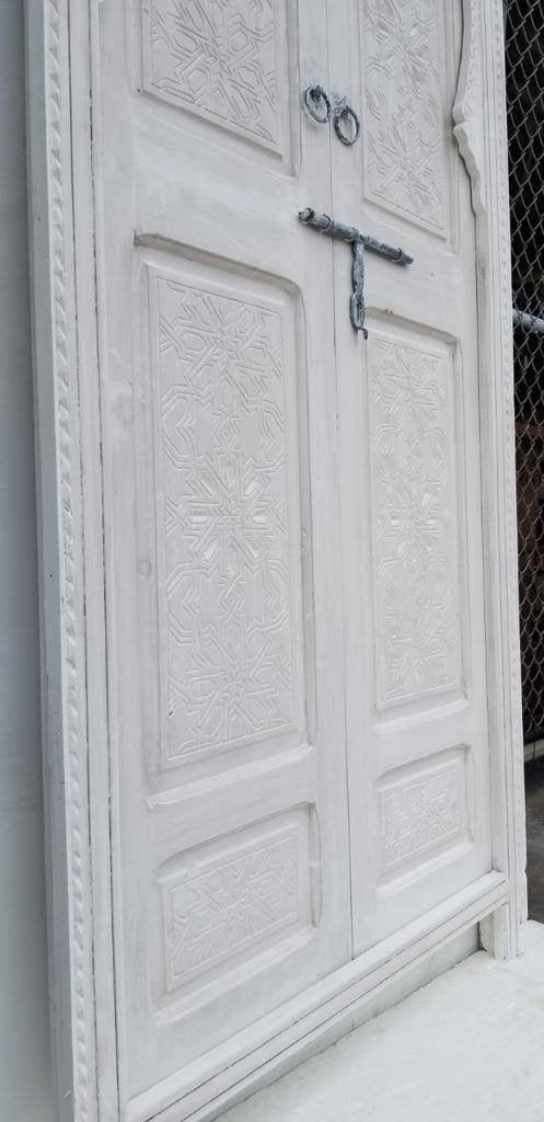 Hand Carved White Moroccan Double Door: Andalusian Cedar, 86" x 50"