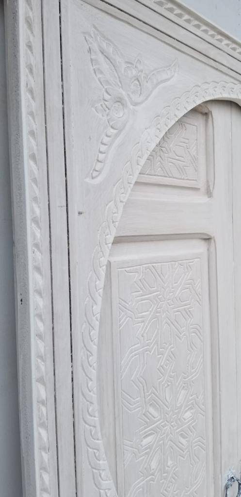 Hand Carved White Moroccan Double Door: Andalusian Cedar, 86" x 50"