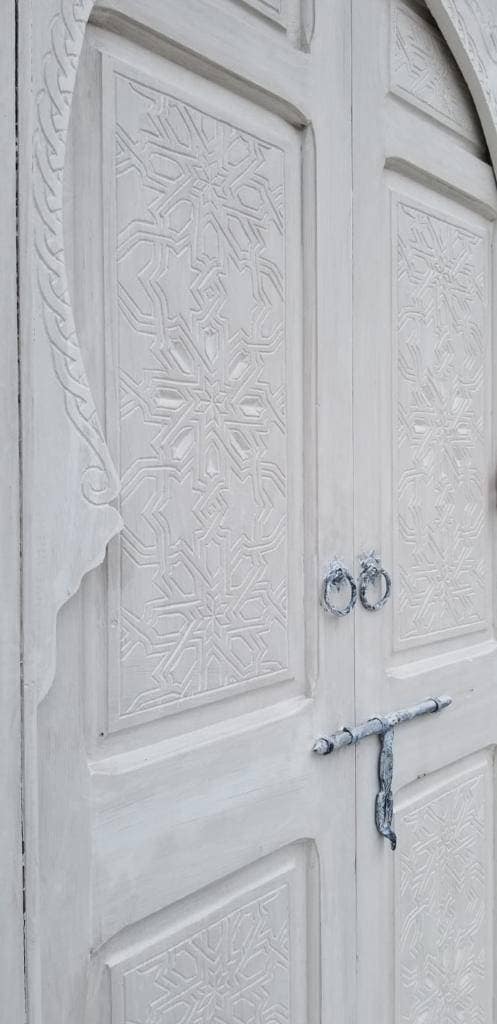 Hand Carved White Moroccan Double Door: Andalusian Cedar, 86" x 50"