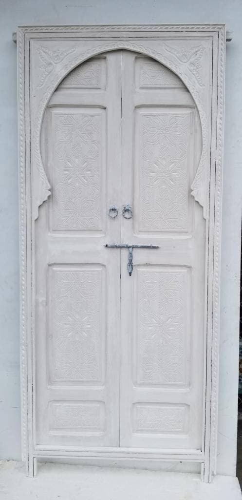 Hand Carved White Moroccan Double Door: Andalusian Cedar, 86" x 50"