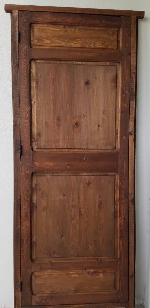 Hand Carved Moroccan Door: Geometric Moorish Woodwork, 79" x 29.5"