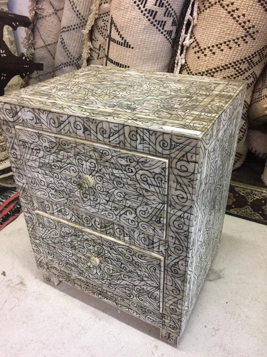 Handmade Moroccan Bone Inlay Nightstand: Sultan Style, 2-Drawer