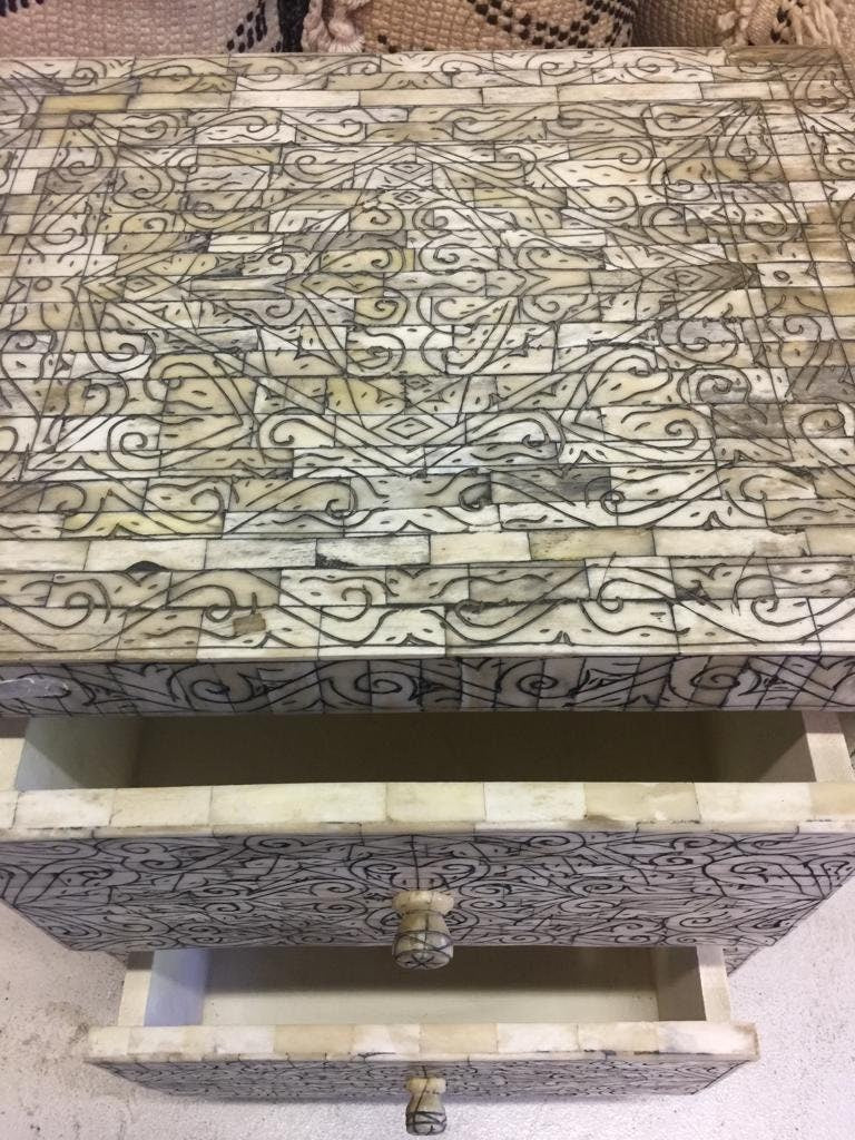 Handmade Moroccan Bone Inlay Nightstand: Sultan Style, 2-Drawer