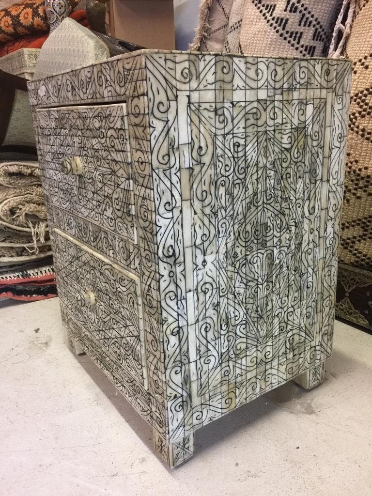 Handmade Moroccan Bone Inlay Nightstand: Sultan Style, 2-Drawer