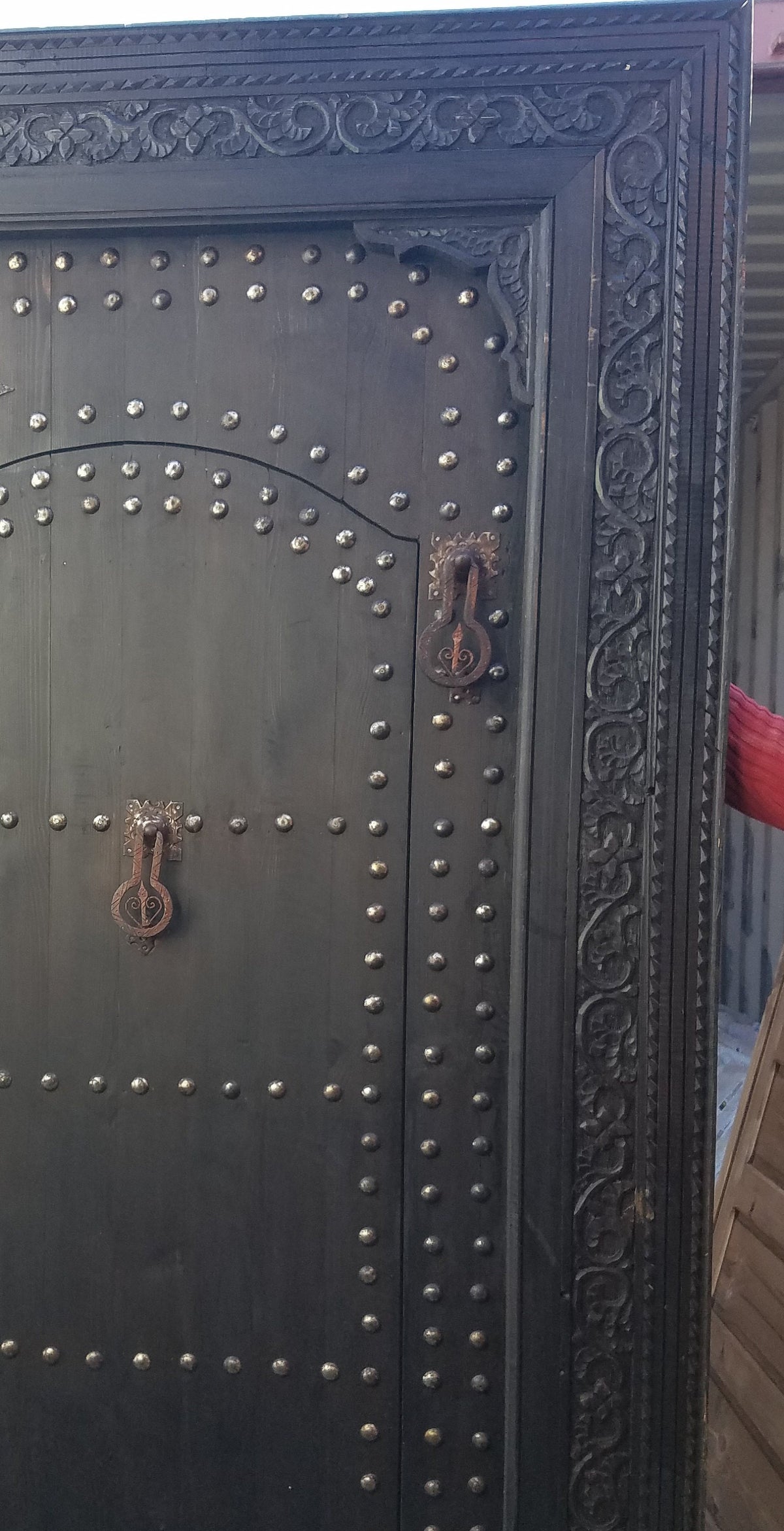 Hand Carved Cedar Moroccan Door: Palace Style, Metal Accents (84x57)