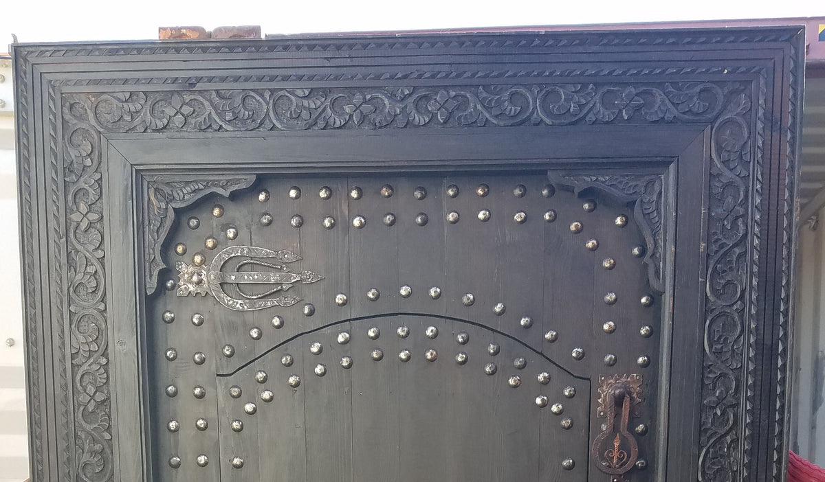 Hand Carved Cedar Moroccan Door: Palace Style, Metal Accents (84x57)