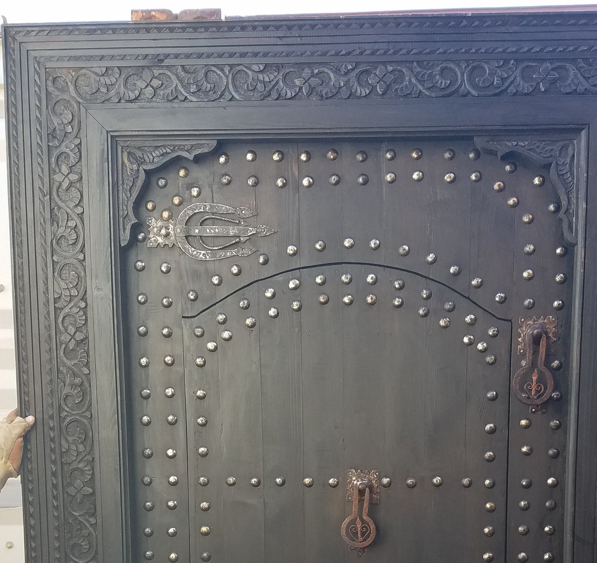 Hand Carved Cedar Moroccan Door: Palace Style, Metal Accents (84x57)