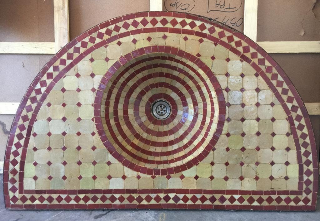 Vintage Half Moon Mosaic Tile Sink, Moroccan Harem Style