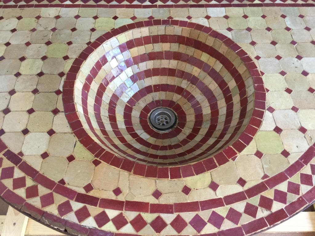 Vintage Half Moon Mosaic Tile Sink, Moroccan Harem Style