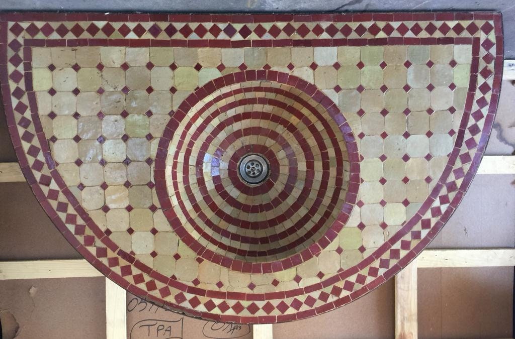 Vintage Half Moon Mosaic Tile Sink, Moroccan Harem Style