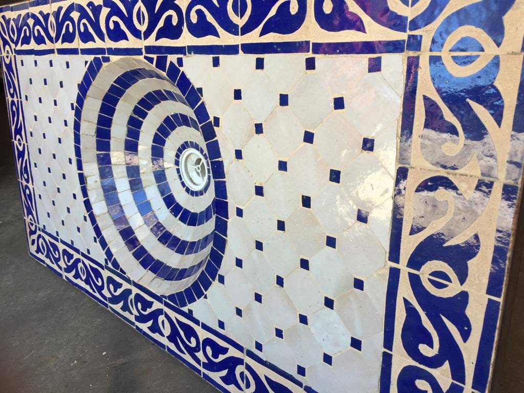 Moorish Tile Sink, Handmade Blue and White Mosaic, Concrete Vanity Top (43x27)