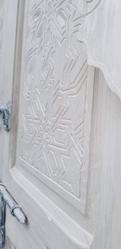 Hand Carved White Moroccan Double Door: Andalusian Cedar, 86" x 50"