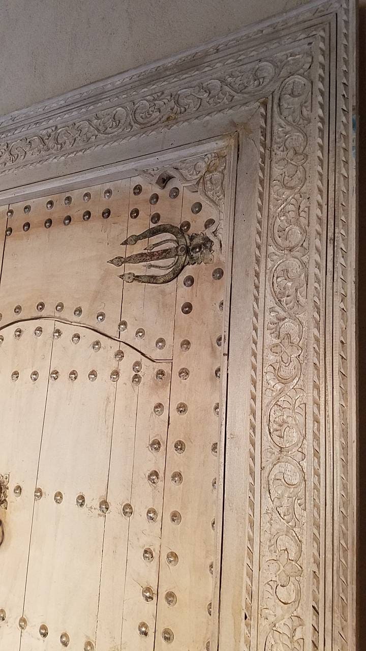 Hand Carved Moroccan Cedar Double Door, Metal Accents (84" x 57")