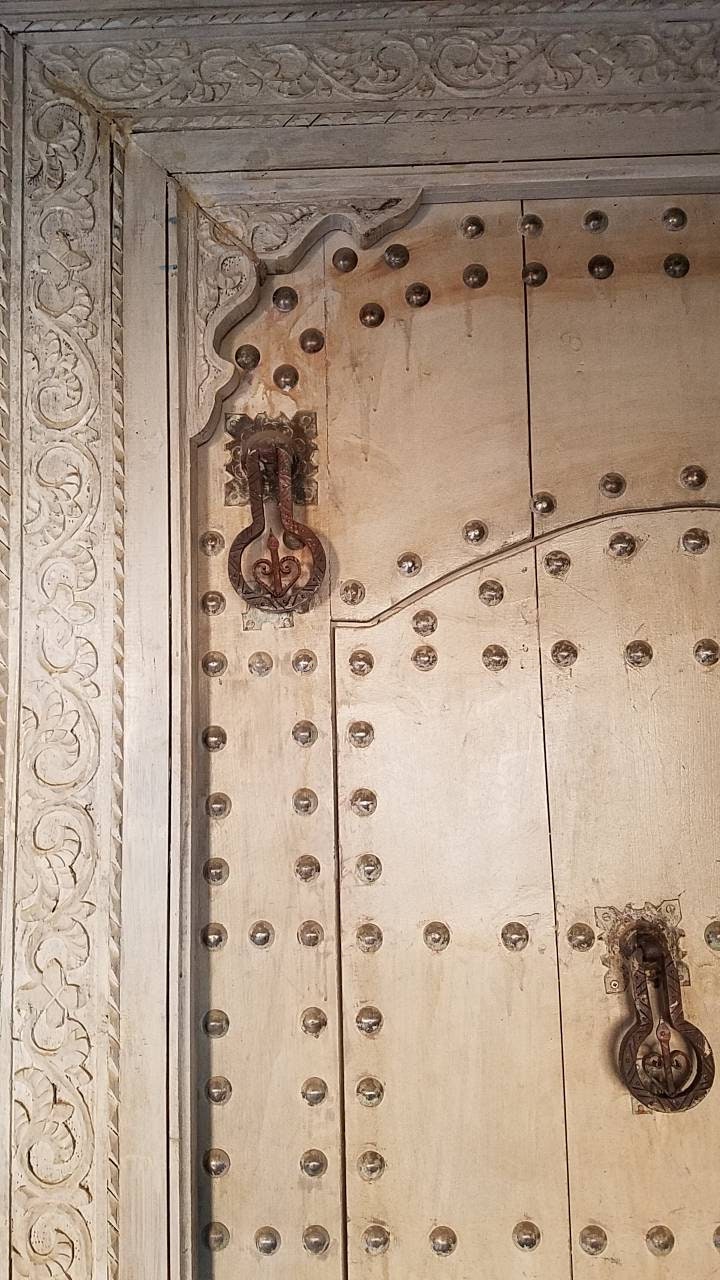 Hand Carved Moroccan Cedar Double Door, Metal Accents (84" x 57")
