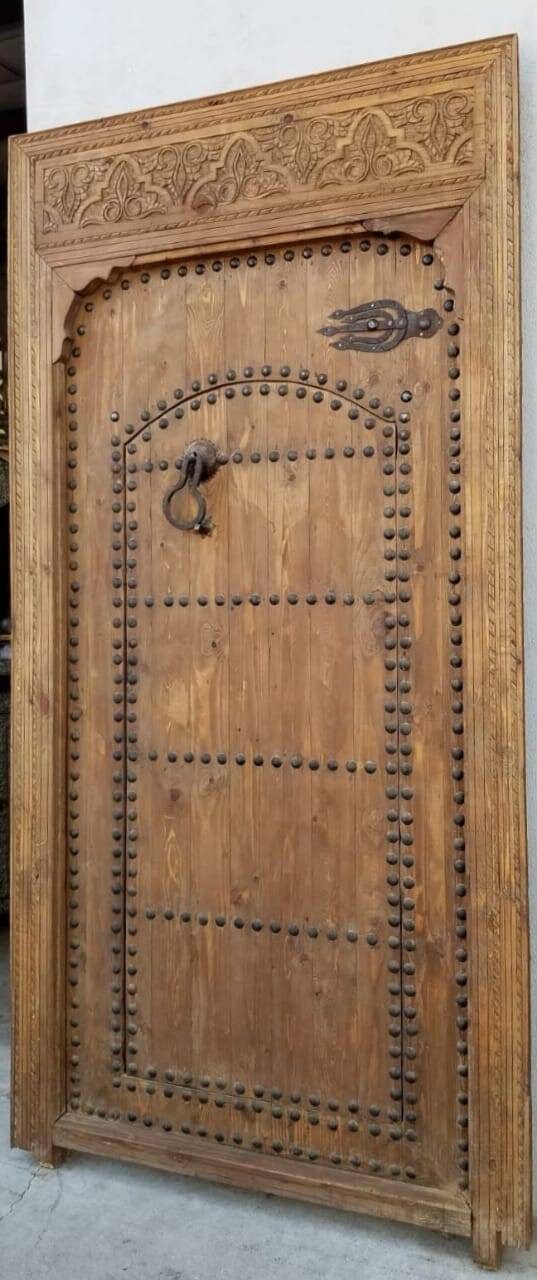 Large Vintage Carved Cedar Door, Moroccan Riad Style (92x47)