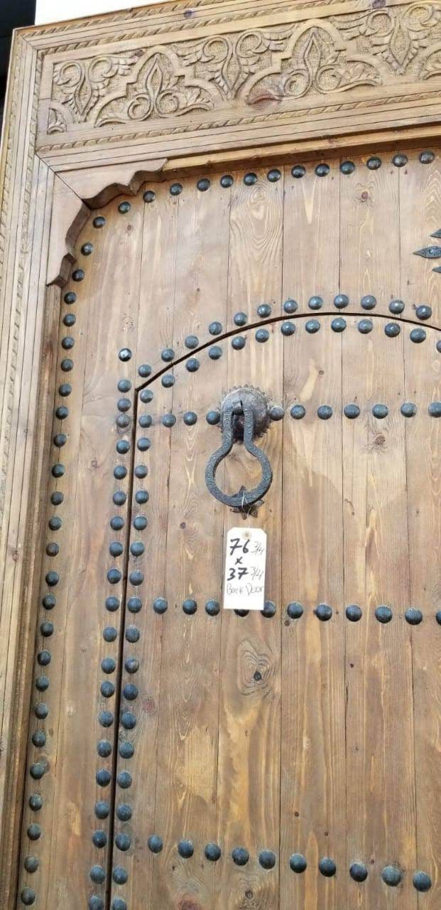 Large Vintage Carved Cedar Door, Moroccan Riad Style (92x47)