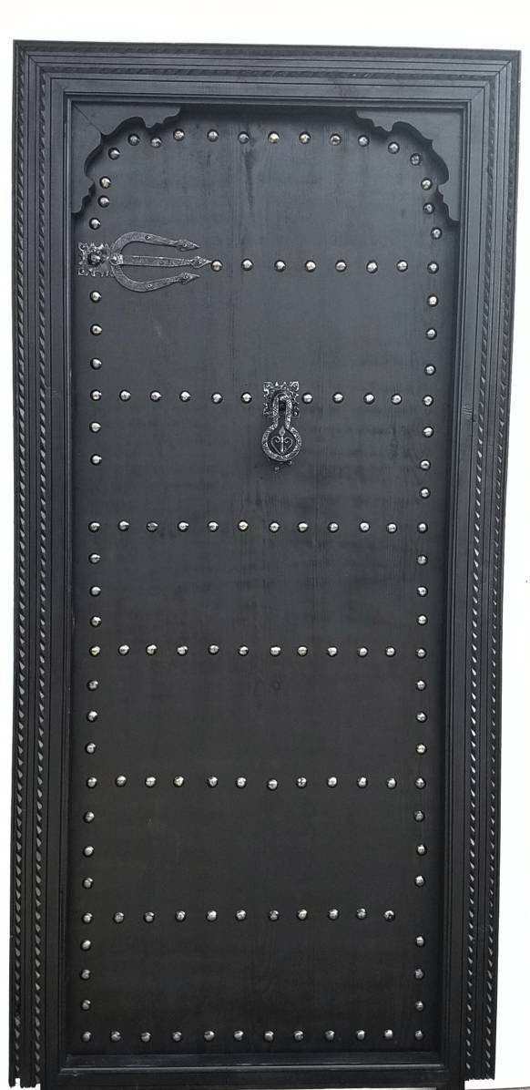 Handmade Black Moroccan Door, Riad Style with Metal Knocker (84x40)