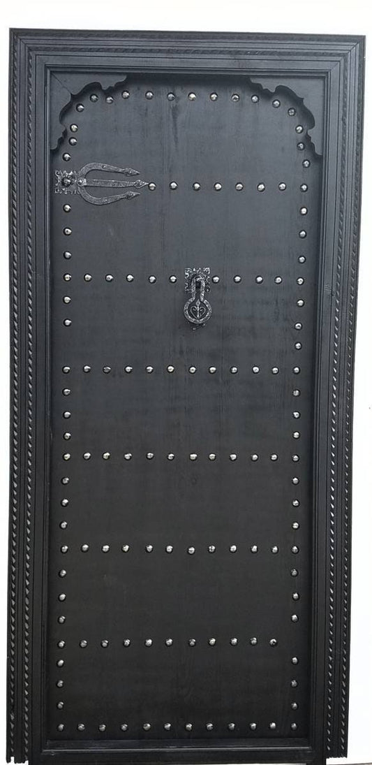 Handmade Black Moroccan Door, Riad Style with Metal Knocker (84x40)