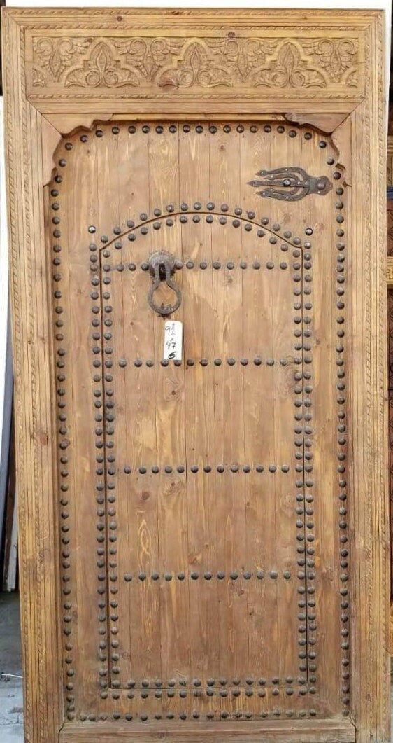Large Vintage Carved Cedar Door, Moroccan Riad Style (92x47)