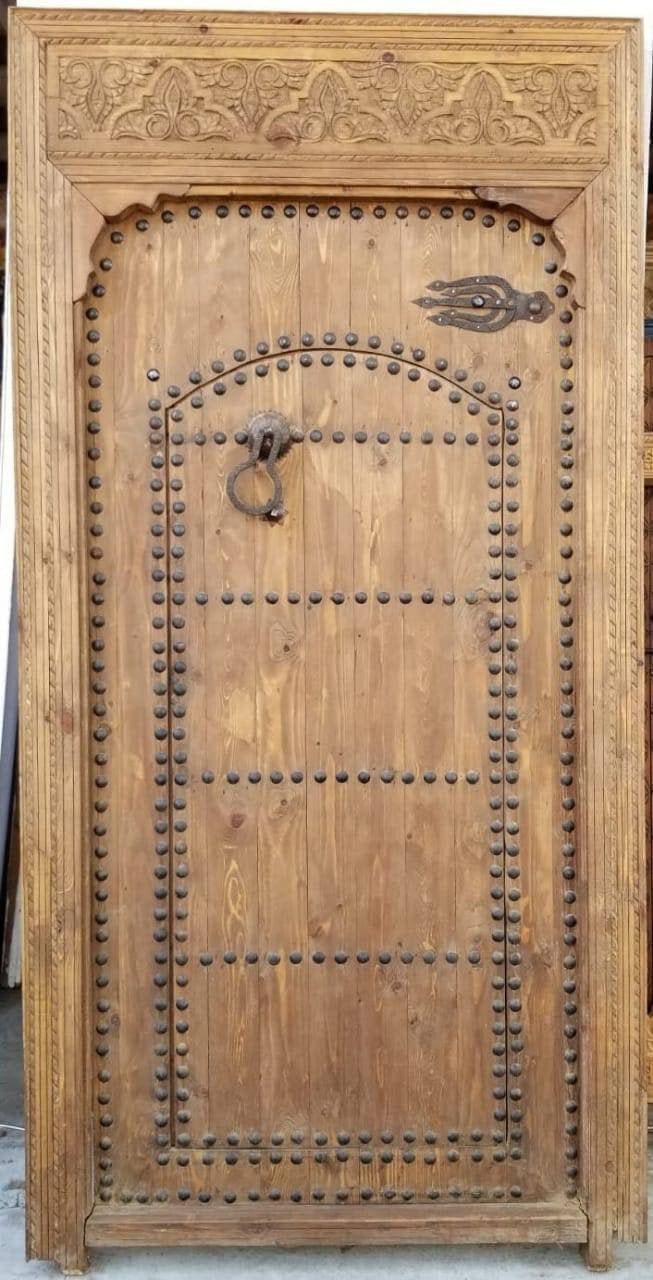 Large Vintage Carved Cedar Door, Moroccan Riad Style (92x47)