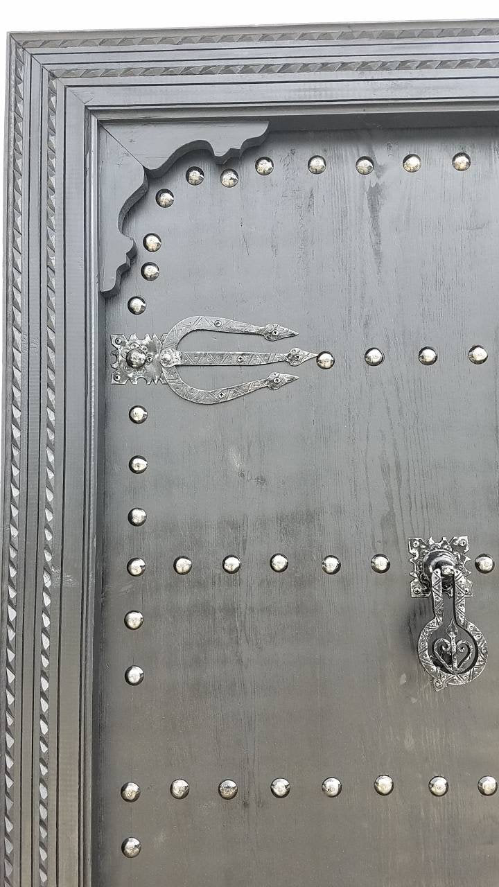 Handmade Black Moroccan Door, Riad Style with Metal Knocker (84x40)
