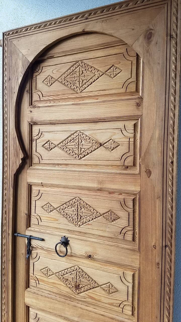 Handmade Carved Cedar Door: Vintage Berber, 80"x34"