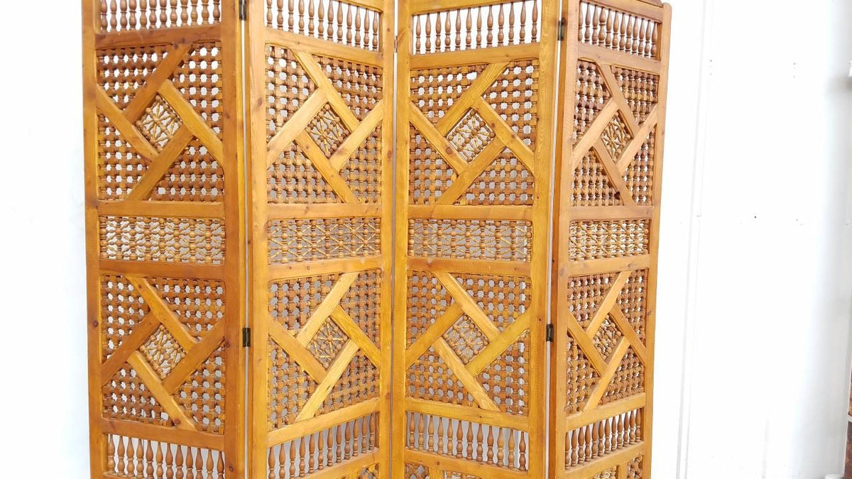 Hand Carved Moroccan Wooden Room Divider - Mousharabiah Screen