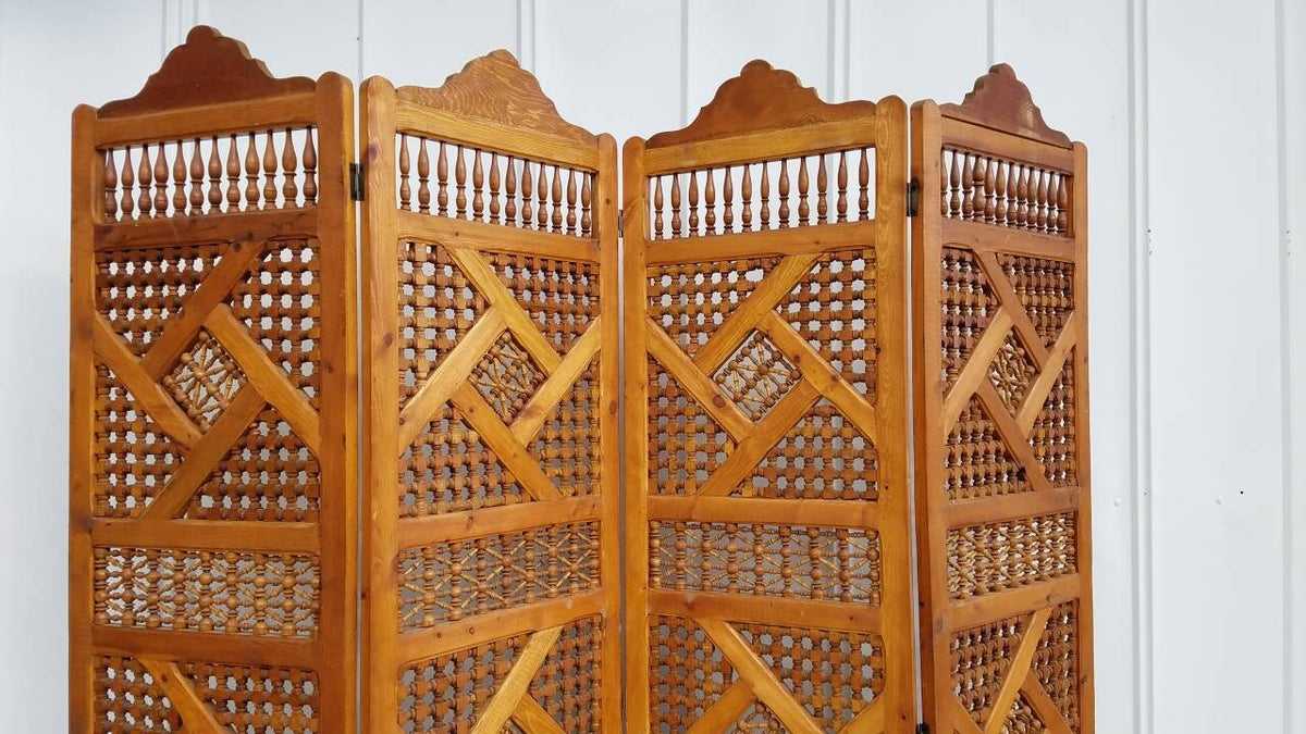 Hand Carved Moroccan Wooden Room Divider - Mousharabiah Screen