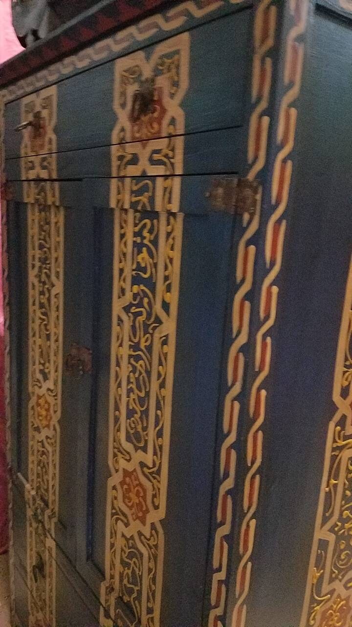 Vintage Hand-Painted Moroccan Armoire, Moorish Red Bedroom Furniture