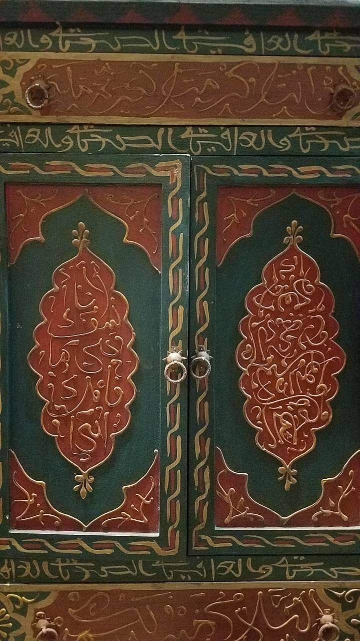 Vintage Hand-Painted Moroccan Armoire, Moorish Red Bedroom Furniture